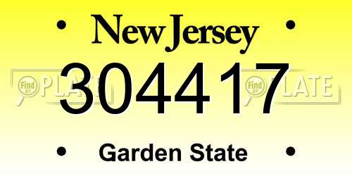 304417 New Jersey License Plate