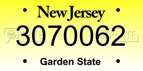 3070062 New Jersey License Plate