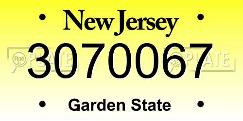 3070067 New Jersey License Plate
