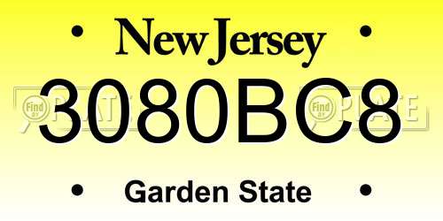 3080BC8 New Jersey License Plate