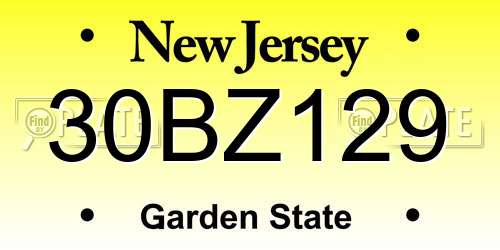 30BZ129 New Jersey License Plate