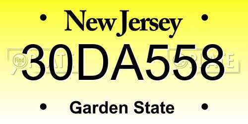 30DA558 New Jersey License Plate