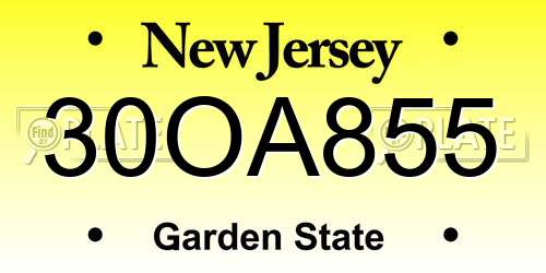 30OA855 New Jersey License Plate