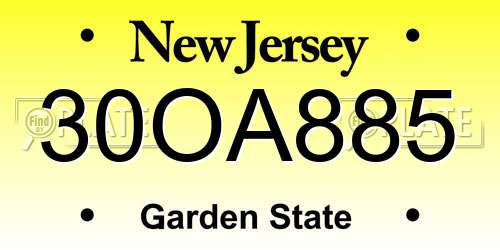 30OA885 New Jersey License Plate