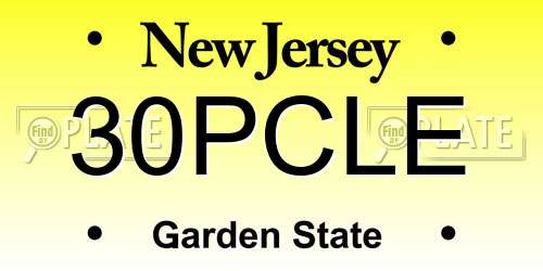 30PCLE New Jersey License Plate