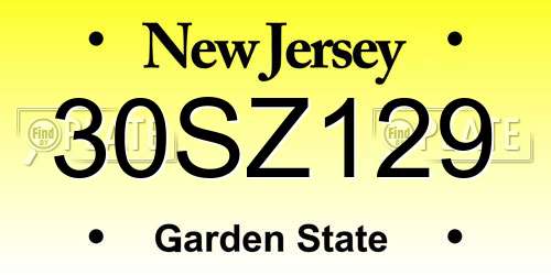 30SZ129 New Jersey License Plate