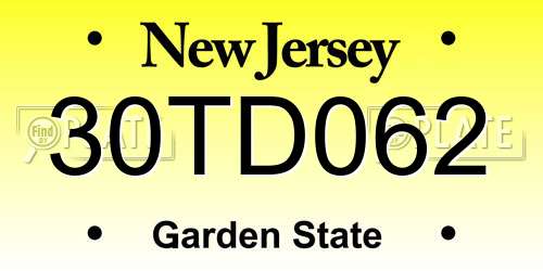 30TD062 New Jersey License Plate