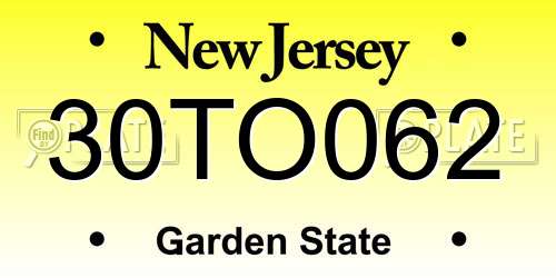 30TO062 New Jersey License Plate