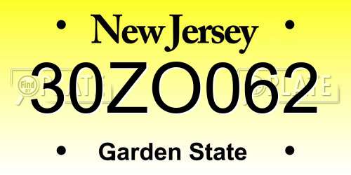 30ZO062 New Jersey License Plate