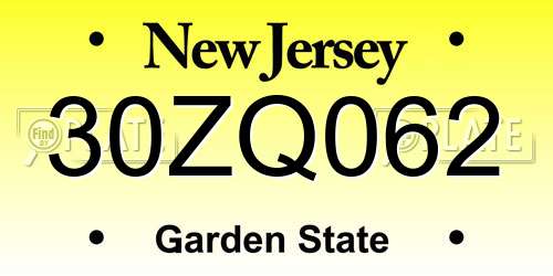 30ZQ062 New Jersey License Plate