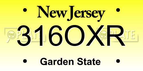 316OXR New Jersey License Plate