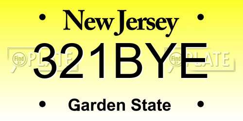321BYE New Jersey License Plate