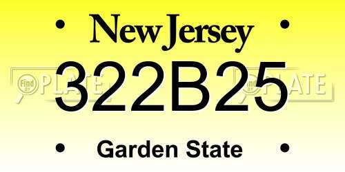 322B25 New Jersey License Plate