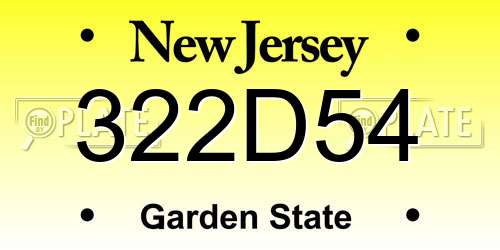 322D54 New Jersey License Plate
