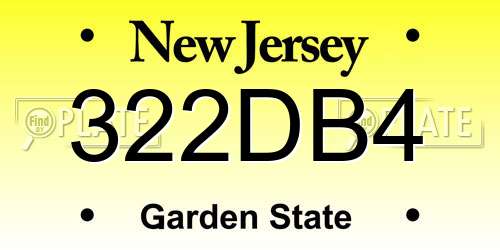 322DB4 New Jersey License Plate