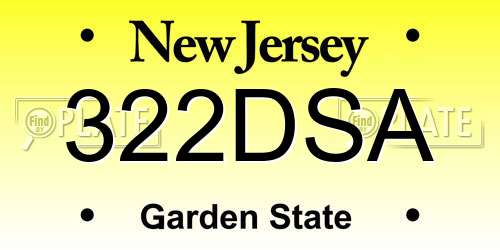 322DSA New Jersey License Plate