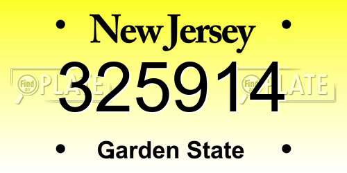 325914 New Jersey License Plate