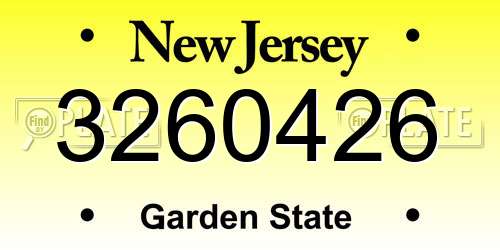 3260426 New Jersey License Plate