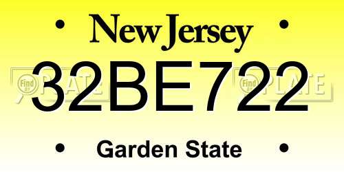 32BE722 New Jersey License Plate
