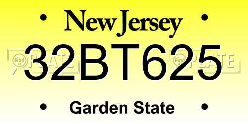 32BT625 New Jersey License Plate