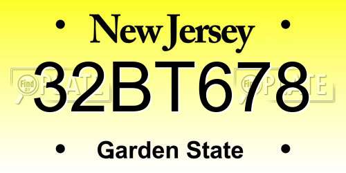 32BT678 New Jersey License Plate