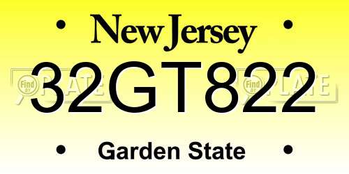 32GT822 New Jersey License Plate