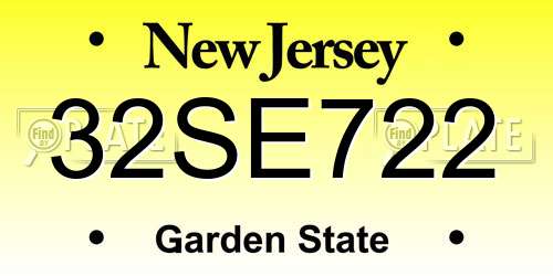 32SE722 New Jersey License Plate