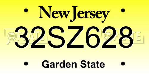 32SZ628 New Jersey License Plate