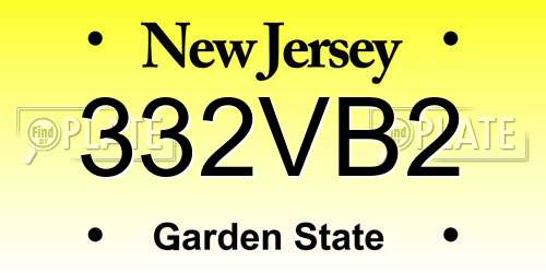 332VB2 New Jersey License Plate