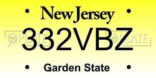 332VBZ New Jersey License Plate