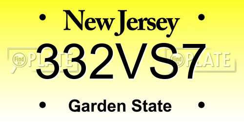 332VS7 New Jersey License Plate