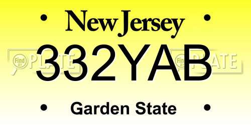 332YAB New Jersey License Plate