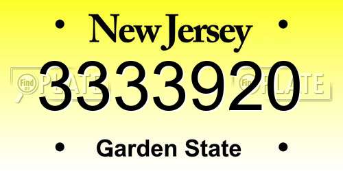 3333920 New Jersey License Plate