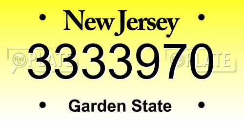 3333970 New Jersey License Plate