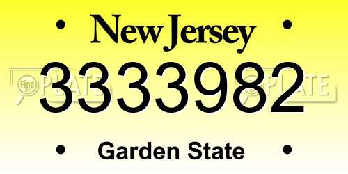 3333982 New Jersey License Plate