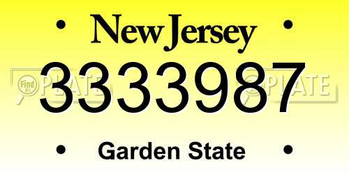 3333987 New Jersey License Plate
