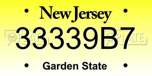 33339B7 New Jersey License Plate