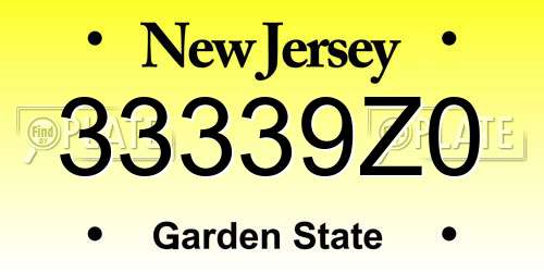 33339Z0 New Jersey License Plate