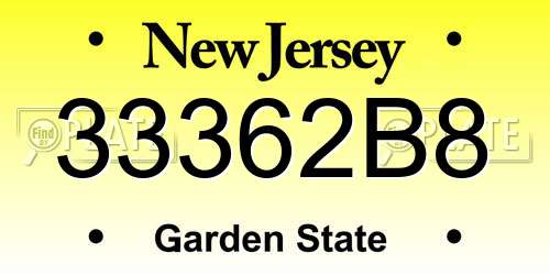 33362B8 New Jersey License Plate