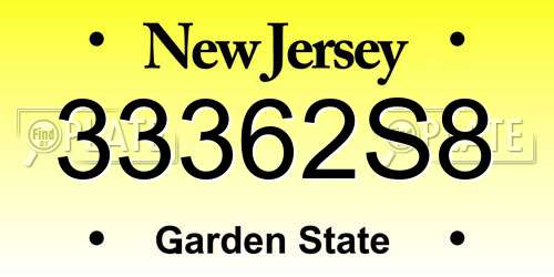33362S8 New Jersey License Plate