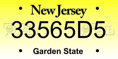 33565D5 New Jersey License Plate