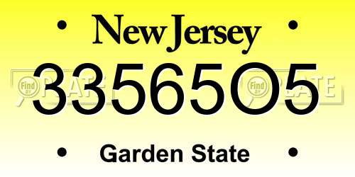 33565O5 New Jersey License Plate