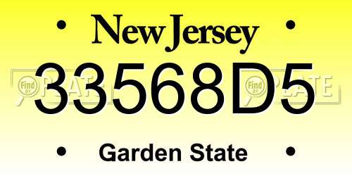 33568D5 New Jersey License Plate