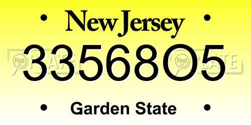 33568O5 New Jersey License Plate