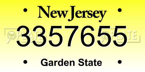 3357655 New Jersey License Plate