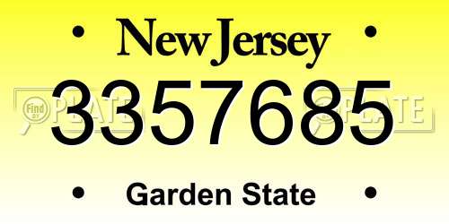 3357685 New Jersey License Plate