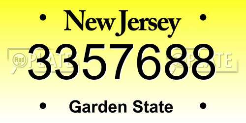 3357688 New Jersey License Plate