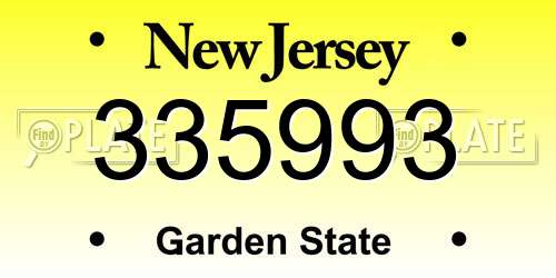 335993 New Jersey License Plate
