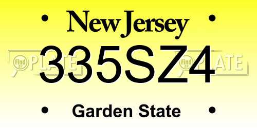 335SZ4 New Jersey License Plate