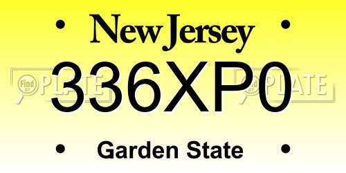 336XP0 New Jersey License Plate